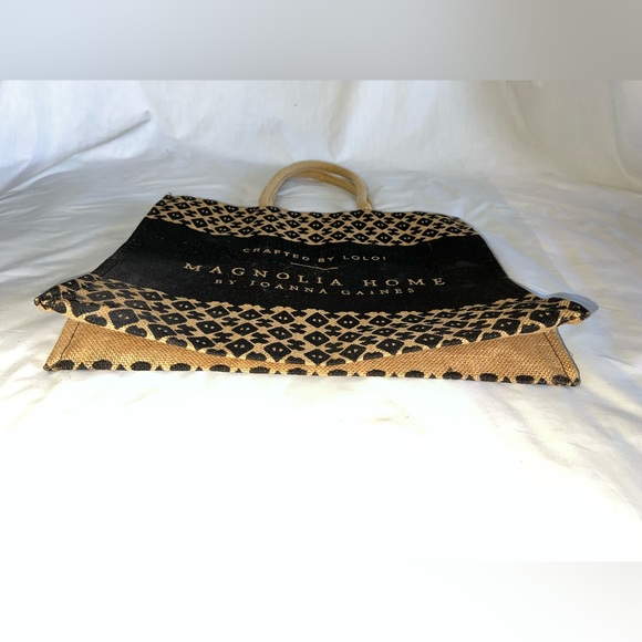 New Magnolia Home by Joanna Gaines black print burlap large tote bag - Picture 6 of 9